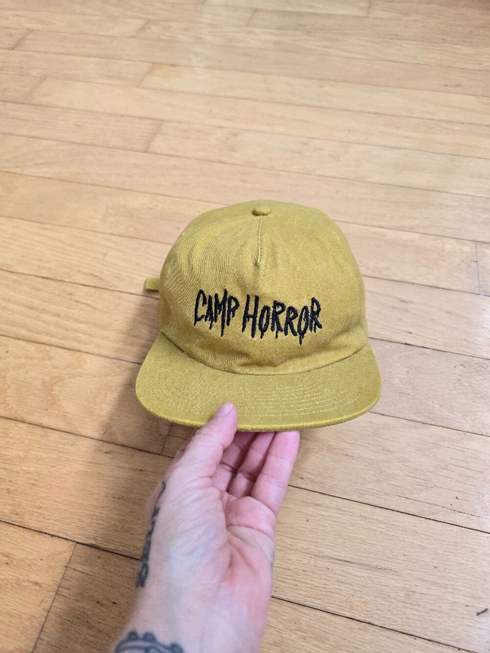 Weld MFG | 'Camp Horror' mustard yellow canvas skater strapback hat